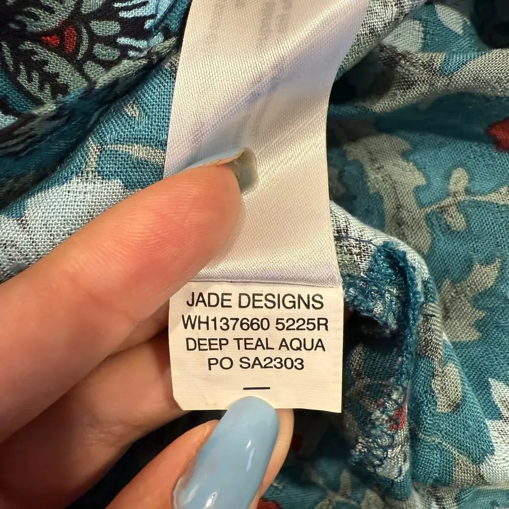 Band of the Free puff sleeve pocket short mini dress Aqua Teal floral BOG Small - Picture 13 of 16